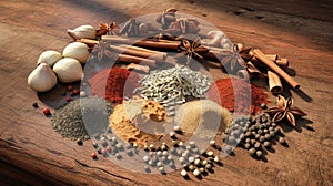 Assorted Spices and Herbs on Wooden Table