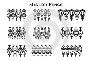 Assorted spooky cemetery fence silhouettes. Scary, haunted and spooky fence elements