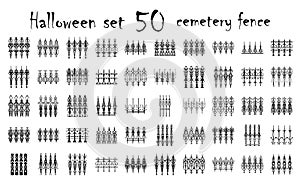 Assorted spooky cemetery gate silhouettes - vector. Assets isolated on a white background. Scary, haunted and creepy fence element