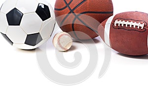 Assorted Sports Balls on white background - soccer, football