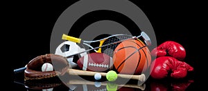 Assorted Sports Equipment on Black