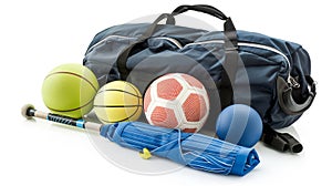 Assorted Sports Equipment and Gym Bag. Generative AI