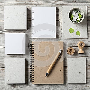 Assorted stationery items on a rustic