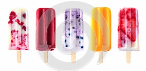 Assorted summer fruit popsicles isolated on white