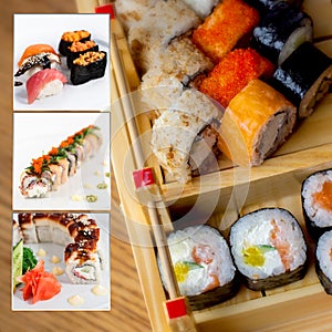 Assorted sushi collage photo set