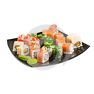 Assorted Sushi Rolls on Black Plate