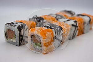 Assorted Sushi Rolls with Masago and Seaweed