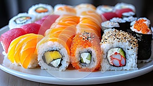 Assorted sushi rolls on a plate