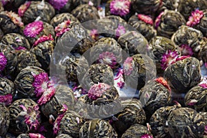 Assorted tea and spices specialties in Istanbul Turkey, Grand Bazaar