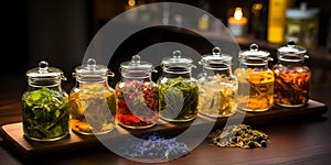 Assorted teas and herbal infusions set up for brunch enjoyment. Concept Tea Party Setup, Herbal Infusions, Brunch Beverages,