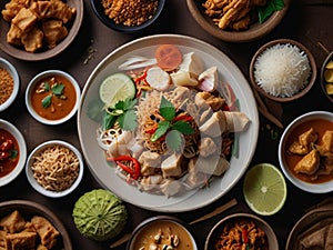 assorted thai food in flat lay composition