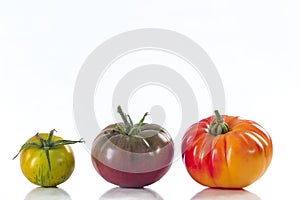 Assorted tomatoes heirloom isolated on white