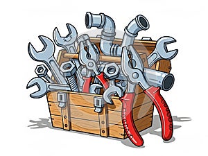 Assorted tools in a toolbox
