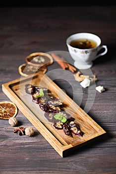 Assorted Turkish Delight bars, Caucasian delicacy churchkhela, Georgian dessert.