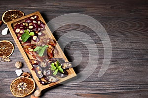 Assorted Turkish Delight bars, Caucasian delicacy churchkhela, Georgian dessert.