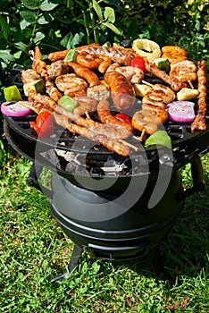 Assorted types of meat and vegetables on th