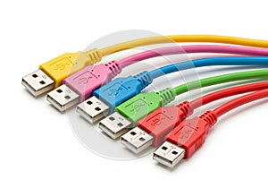 Assorted usb cables in various colors