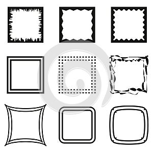 Assorted vector frames collection. Simple square border set. Geometric shapes Vector variety. Creative decorations.