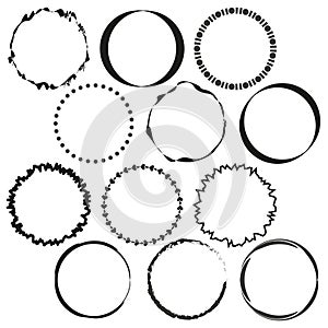 Assorted vector frames set. Circular decorative borders. Unique geometric shapes. Black circle variety.