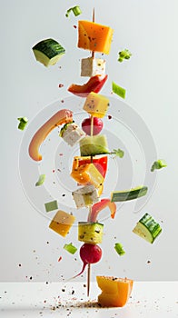 Assorted Vegetable Skewer in Mid-Air