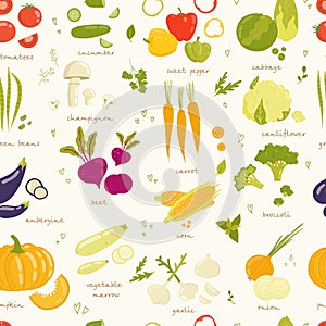 Assorted vegetable vector seamless pattern