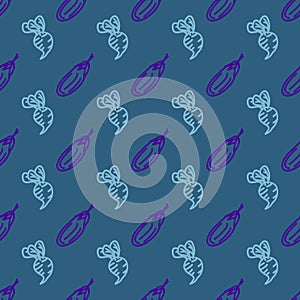 Assorted vegetable vector seamless pattern with radish and eggplant