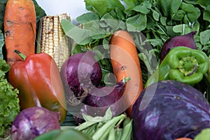 Assorted vegetables on organic background