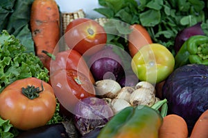 Assorted vegetables on organic background