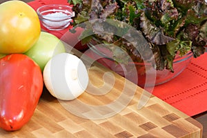 Assorted veggies on fine wood cuttingboard