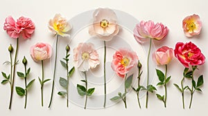 Assorted vibrant flowers on white background with ample space for text placement photo
