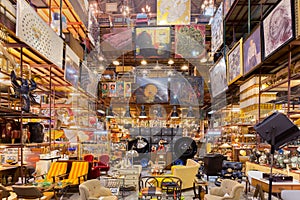 Assorted vintage retro objects and funiture warehouse gallery at