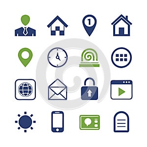 Assorted web and mobile application icons on a white background