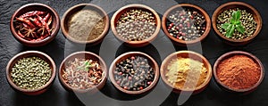 Assorted Wooden Bowls Filled With a Variety of Spices