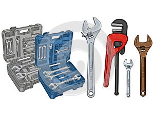Assorted wrenches and toolboxes for various tasks