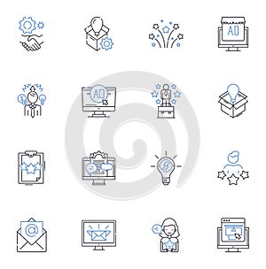Assorting line icons collection. Sorting, Organizing, Classifying, Grouping, Arranging, Categorizing, Cataloging vector