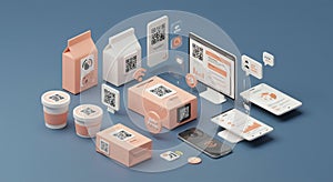 Assortment of AI-generated digital and packaging elements on a blue background.