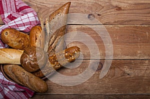 Assortment of baked goods on wooden table