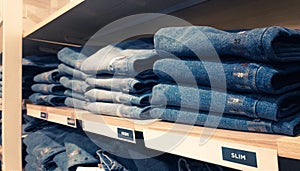 Assortment of blue jeans at sale