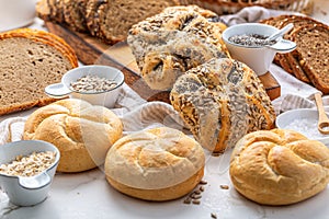 Assortment of bread, rolls and bakery products