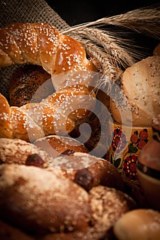 Assortment of bread on sacking