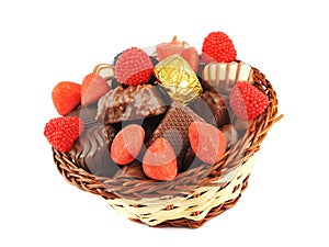 Assortment of Candies and Chocolate in a Basket