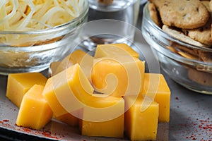 Assortment of cheese with cracker