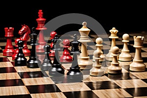 an assortment of chess pieces scattered on a chessboard