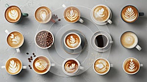 A Variety of Coffee Drinks.AI generated image