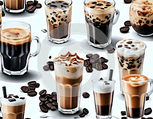 Assortment of Coffee Drinks with Beans