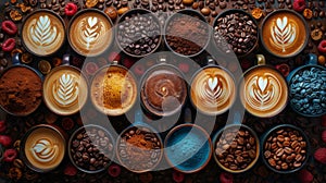 Assortment of coffee drinks and beans - generative ai