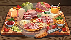 Assortment of Cold cuts. meat platter. Assortment of cheese, ham, meat, bacon, tomatoes, salami and