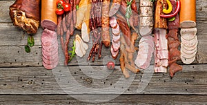 Assortment of cold meats, variety of processed cold meat products