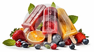 Assortment of cold summer fruit Popsicle. Generative AI