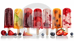 Assortment of cold summer fruit Popsicle. Generative AI